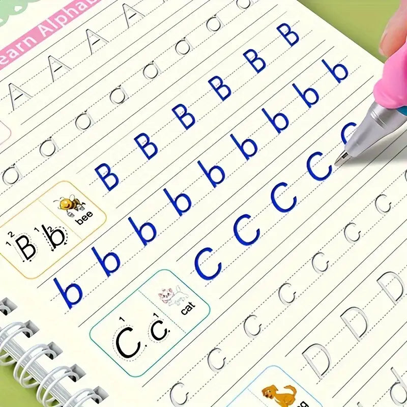 4-Pack Reusable Handwriting Practice Books – Magic Tracing Workbook Set with Pen & 8 Refills | Ideal Educational Gift for Kids