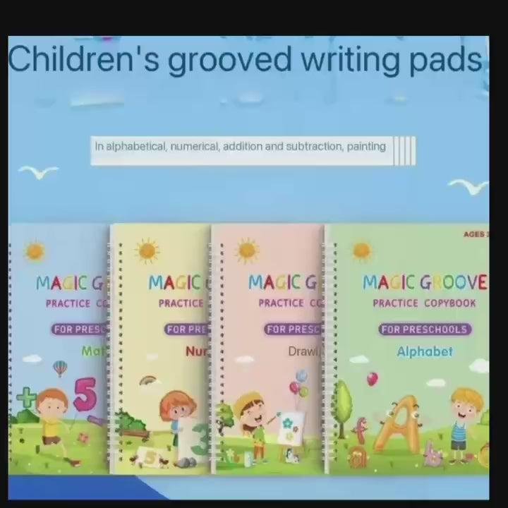 4-Pack Reusable Handwriting Practice Books – Magic Tracing Workbook Set with Pen & 8 Refills | Ideal Educational Gift for Kids